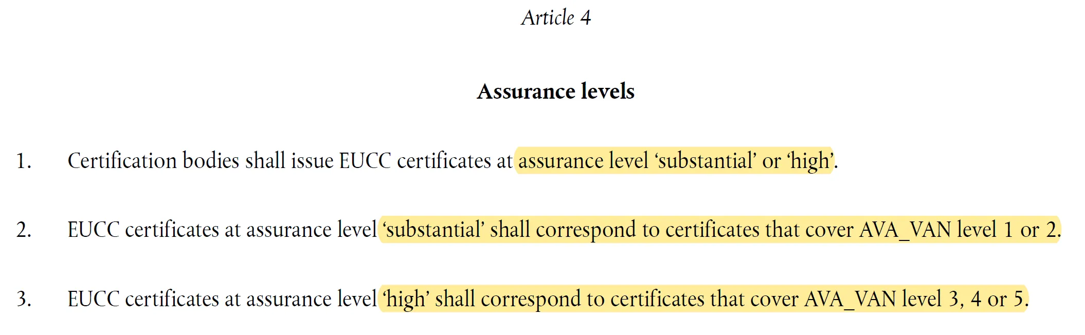 EUCC Assurance Level Mapping